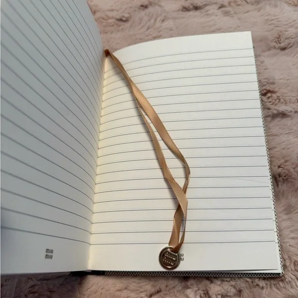 Miu Miu Beige Canvas Notebook with Brown Trim and Logo - Picture 5 of 6